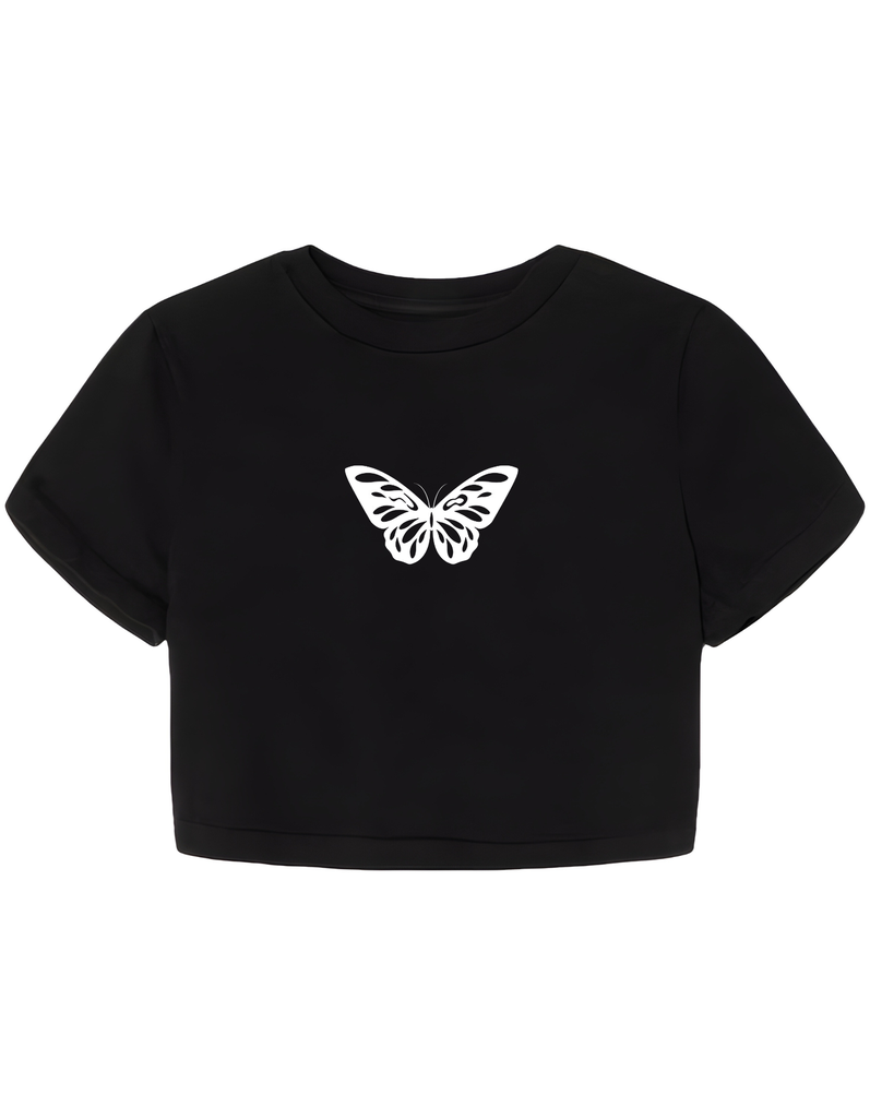 Butter fly black crop top