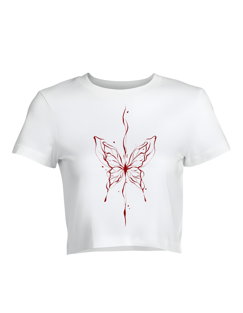 Red butterfly crop tees