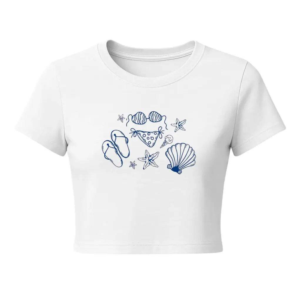 Seashell Summer Beach Sketch Crop Tee