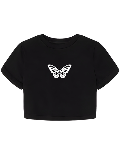 Butter fly black crop top