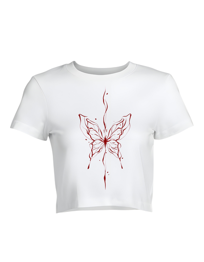 Red butterfly crop tees