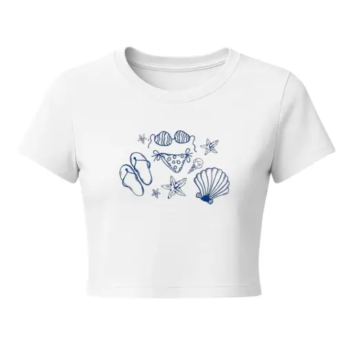 Seashell Summer Beach Sketch Crop Tee